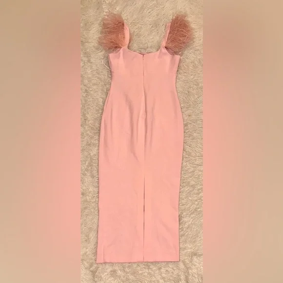 NEW LIKELY likely Cameron feathers and crystals Midi Dress pink sz 4